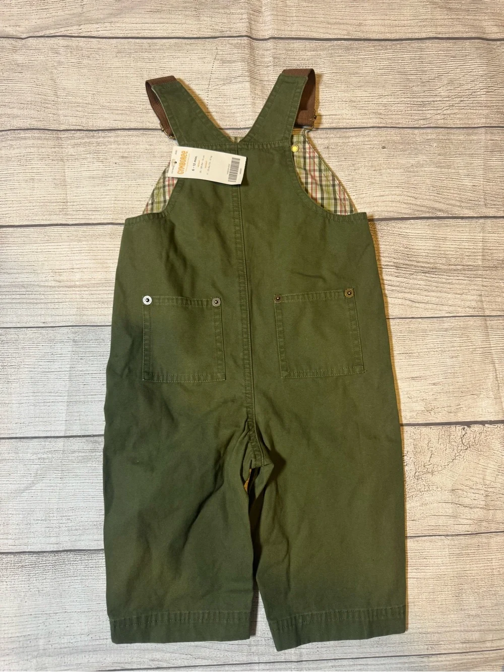 Gymboree Boy Green Overalls with Brown Straps 6 - 12 months